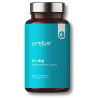 Adaptogen Brain Support supplement bottle with capsules and label listing organic mushrooms and adaptogenic herbs