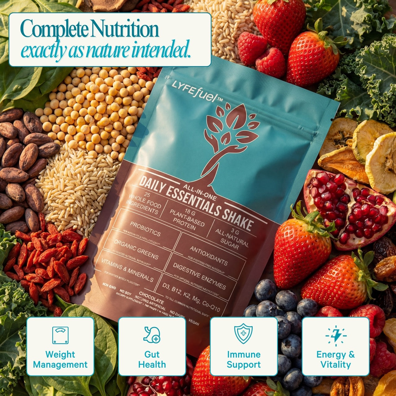 Essentials Meal Replacement — Vegan, 3g Net Carbs | LyfeFuel