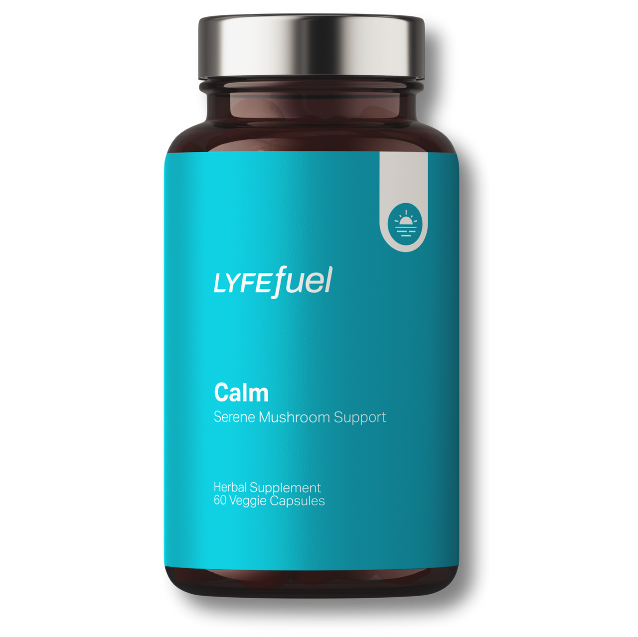 Calm Adaptogen Mood Support bottle with label, 60 vegan capsules, adaptogenic mushrooms and medicinal herbs