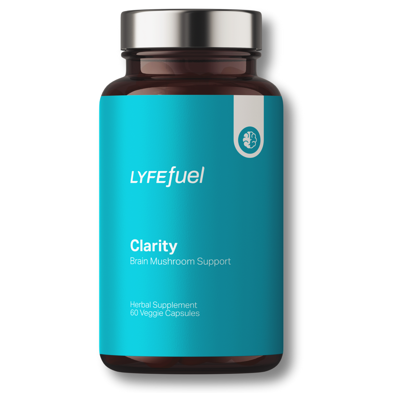 Adaptogen Brain Support supplement bottle with capsules and label listing organic mushrooms and adaptogenic herbs